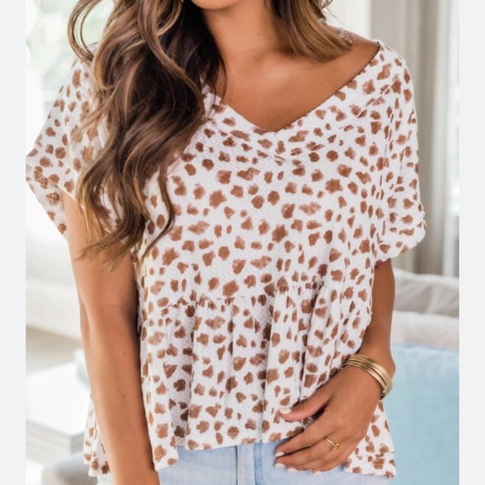 Pink Lily Animal Print Peplum Top - Small